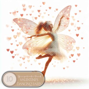 Clipart dansende feeën Valentijnsdag - 10 unieke hartontwerpen - babyshower kinderkamer kunst aan de muur - niet-transparant - commercieel gebruik