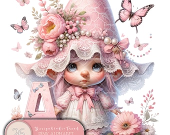 Rosa Alphabet Clipart Set: Schmetterling Kinderzimmer Dekor (Kommerzielle Nutzung)