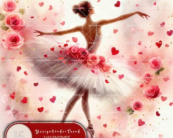 Valentine Ballerina Clipart: 16 Watercolor Rose PNG Designs