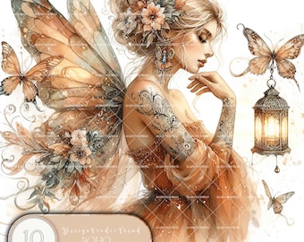 Boho Laterne Fee Clipart Set: Wunderliche Kinderzimmer PNG Designs (Kommerzielle Nutzung)