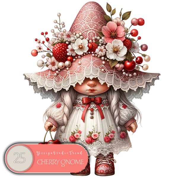 Enchanted Cherry Fairy Gnome - 25 pcs Fruit Fantasy Designs for Sublimation and Spring Creations - Commercial Use