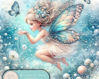 Ocean Fairy Clipart: Magical Pearl Designs for Sublimation (PNG, Commercial Use)