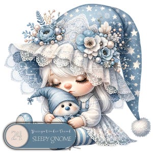 Whimsical Sleepy Gnome Clipart PNG Bundle - Decorazioni magiche per la cameretta dei bambini, Amici della buonanotte, Ammiratori degli gnomi, Design a sublimazione - 24 pezzi Clipart PNG