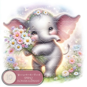 Fiori primaverili elefante - 10 adorabili disegni di animali Baby Shower Nursery Décor - Wonderland Clipart Baby - Non trasparente - Uso commerciale