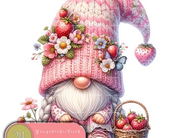 Watercolor Strawberry Gnome Clipart: 24 PNG Garden Gnomes (Digital Download)