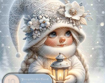 Christmas Gnome Lantern: Whimsical Winter Digital Prints (10pcs)