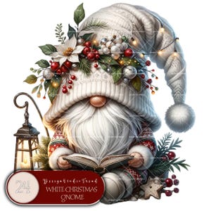 Clipart di gnomi natalizi bianchi: 24 disegni fantasy invernali (uso commerciale)