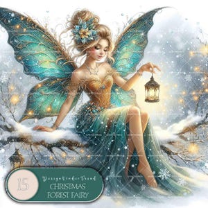 Christmas Forest Fairy Wonderland Clipart Set Baby Shower Decor Kwekerij - 15 magische winterontwerpen - niet-transparant - commercieel gebruik