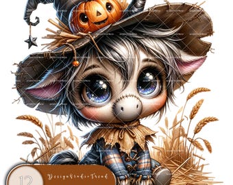 Scarecrow Unicorn Clipart: Magical Halloween PNG, Commercial Use (Digital Download)