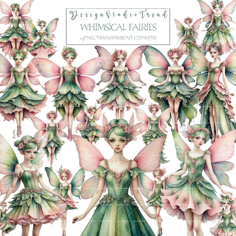 Watercolor Fairy Clipart Bundle: Whimsical PNG Images (commercial Use ...