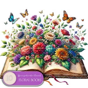 Floral Book Clipart: Whimsical PNGs for Nursery Art (Digital Download)