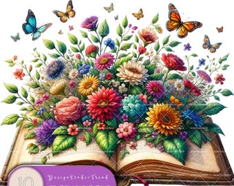 Floral Book Clipart: Whimsical PNGs for Nursery Art (Digital Download)