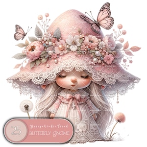 Nain fille papillon - Ensemble de 25 cliparts féerique nain féminin - Décoration magique pour chambre d'enfant, amis à l'heure du coucher, admirateurs de gnomes, design par sublimation