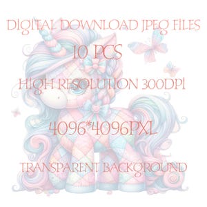 Patchwork Baby Unicorn Clipart - 10 PNG Pastel Unicorns - Cute Baby ...