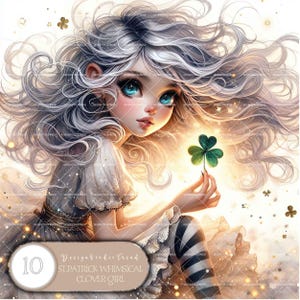 St.Patrick Whimsical Clover Girl Clipart – 10 Desenhos PNG da Sorte Irlandesa para Sublimação e Artesanato DIY – Download Digital - Não Transparente