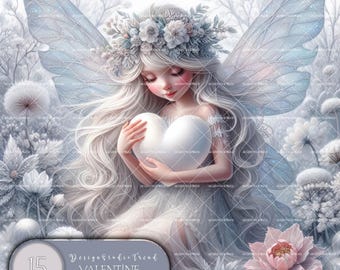 Winter Valentine Heart Fairy Clipart Set: Heart Designs, Nursery Decor (Commercial Use)