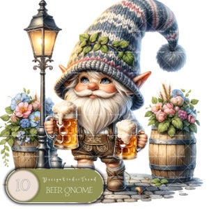 Paquete de imágenes prediseñadas de gnomos de cerveza: 10 imágenes PNG de gnomos de cervecería para sublimación: Brews and Gnomes: uso comercial