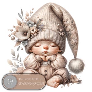 Nain nouveau-né enchanté - Collection florale de 19 pièces pour une sublimation et des créations printanières - Licence commerciale