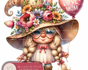 Mother's Day Gnome Clipart: Balloon PNGs for Sublimation (Commercial Use)