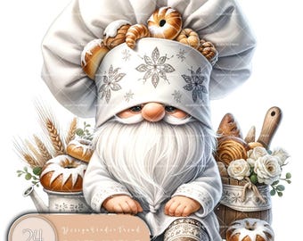 Baker Gnome Clipart Set: 24 Springtime Nursery Designs (Digital Download)