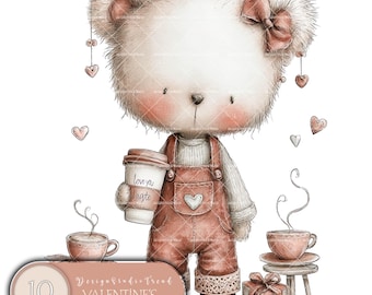 Valentine's Coffee Babies Clipart: Love PNG Bundle (Commercial Use)
