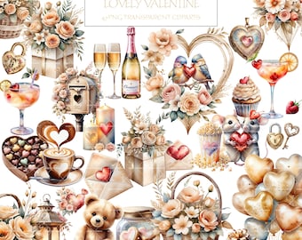 Florales Valentinstag-Aquarell-Clipart-Bundle: Romantische PNG-Grafiken (Kommerzielle Nutzung)