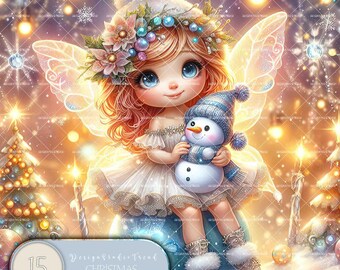 Weihnachtsfee Schneemann Clipart Set: Kinderzimmer & Babyparty Deko (digitaler Download)