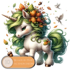 Clipart licorne bébé saison automne - 10 licornes magiques pastel PNG - téléchargement numérique automne mignon - usage Commercial