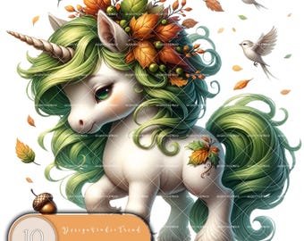 Pastell Herbst Einhorn Clipart: Aquarell Herbst PNG (Kommerzielle Nutzung)