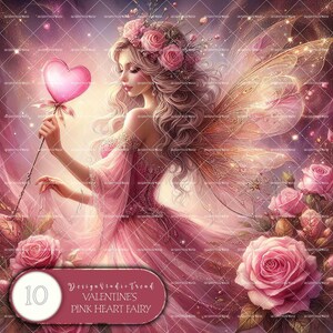 Clipart roze hartenfee Valentijnsdag - 10 unieke hartontwerpen - babyshower kinderkamer kunst aan de muur - niet-transparant - commercieel gebruik