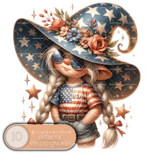 Clipart patriotique de nain du 4 juillet - 10 mignons fichiers PNG transparents pour sublimation, cartes, travaux manuels et décoration - décoration du jour de l'indépendance - usage commercial