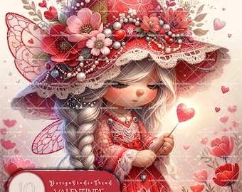 Valentine's Poppy Gnome Fairy Clipart: Heart Designs (Digital Download)