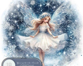 Weihnachtsfee Clipart Set: Winter Wonderland Schneeflocken (Digitaler Download)
