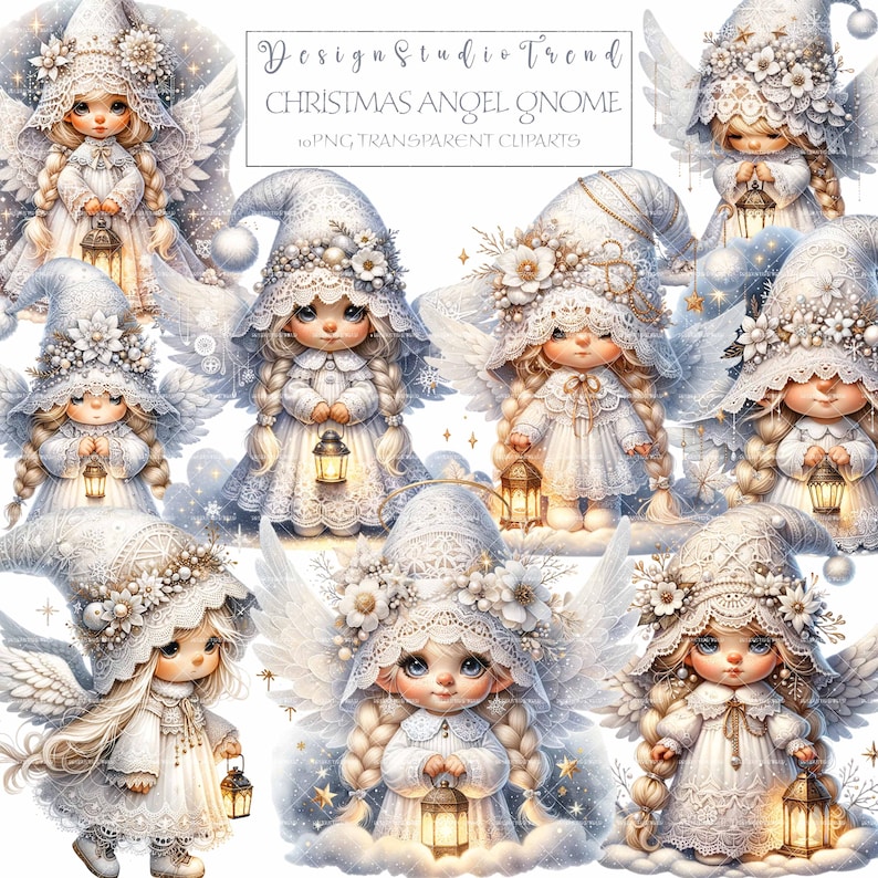 Christmas Angel Gnome Clipart Bundle Whimsical Wintertime Designs 10