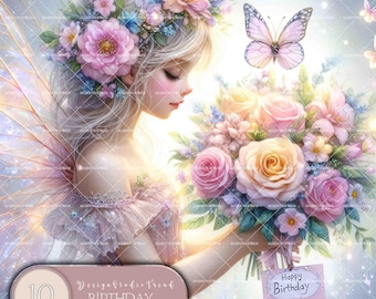 Fairy Birthday Clipart Set: Floral Bouquet, Nursery Decor (Commercial Use) (Digital Download)