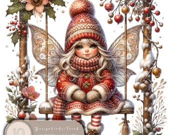 Red Fairy Clipart Set: Snowy Swing Designs, Nursery Decor (Commercial Use)