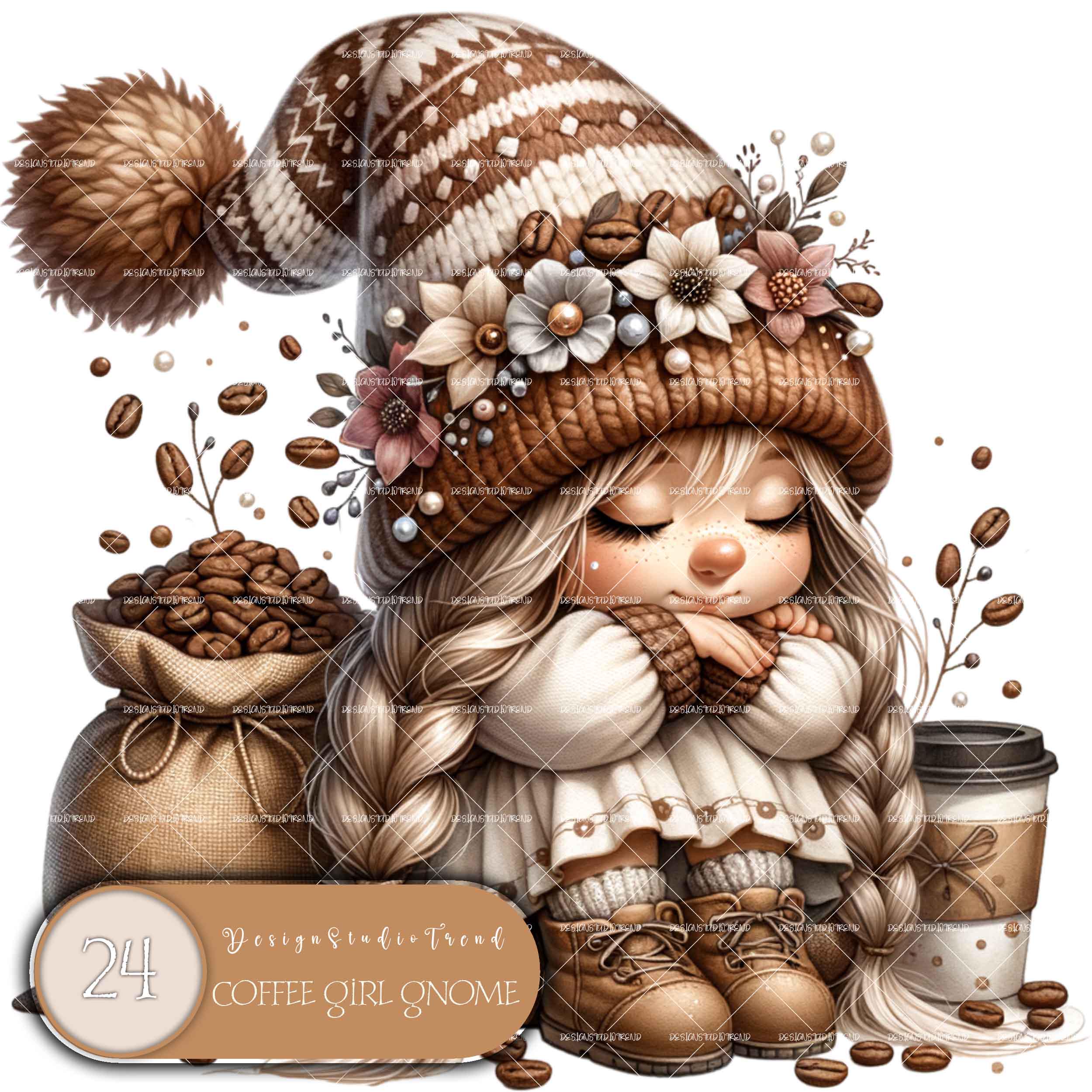 Enchanted Coffee Gnomes - Digital Clipart Collection for Coffee Enthusiasts - 24 pcs Clipart PNG Bundle Spring Sublimation - Commercial Use