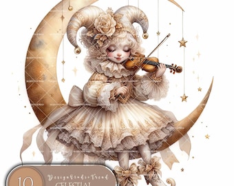 Celestial Serenade Jester Doll Clipart: 10 Halloween PNG Designs (Kommerzielle Nutzung)