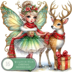 Weihnachten Rentier Fee Wunderland Clipart Set - 16 Magische Nicht-Transparente Designs für Babyparty & Kinderzimmer - Kommerzielle Nutzung