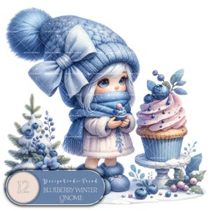 Blueberry Winter Gnomes: Fantasy Designs for Sublimation (12 pcs, Commercial Use)
