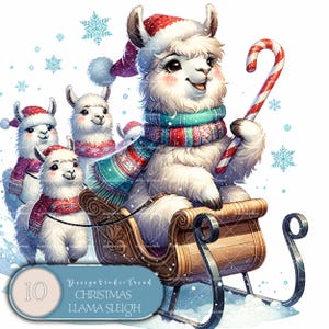 Clipart slitta di lama di Natale - 10 magici animali invernali - Download digitale carino e festivo per magliette, biglietti e artigianato - Uso commerciale