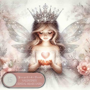 Valentijnsdag Crystal Heart Fairy Clipart-15 unieke hartontwerpen - babyshower kinderkamer kunst aan de muur - niet-transparant - commercieel gebruik