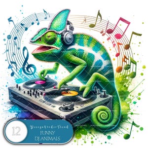 Lustiges DJ Tiere Clipart Bundle - 12 bezaubernde musikalische Tiere - wunderliche Splash Digital Art - Nicht transparent - Kommerzielle Nutzung