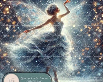Christmas Fairy Clipart Set: 16 Dancing Snowflake Designs (Digital Download)