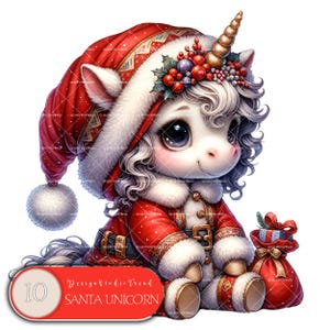 Incantevole pacchetto di clipart di unicorni per bambini di Natale - 10 adorabili unicorni per bambini - Arte digitale del paese delle meraviglie invernali per uso commerciale