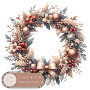 Christmas Wreath Clipart – 10 Holiday PNG Files, Commercial Use (Digital Download)