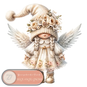 Enchanted Beige Angel Garden Gnome Clipart Bundle - Disegni primaverili stravaganti - 27 pezzi PNG Bundle Sublimazione primaverile - Uso commerciale