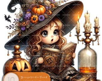Baby Witch Clipart: 10 Magical Designs for Sublimation (Commercial Use) (Digital Download)