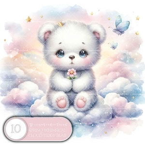 Ursinho de pelúcia Spring Cloud - 10 adoráveis designs de animais para decoração de chá de bebê - Wonderland Clipart Baby - Não transparente - Uso comercial