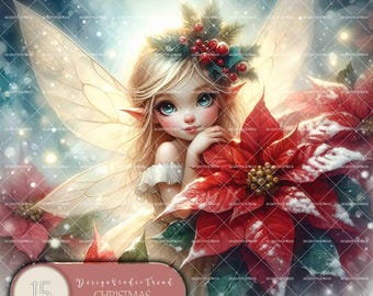 Weihnachtsfee Clipart Set: Weihnachtsstern Designs (Digitaler Download)